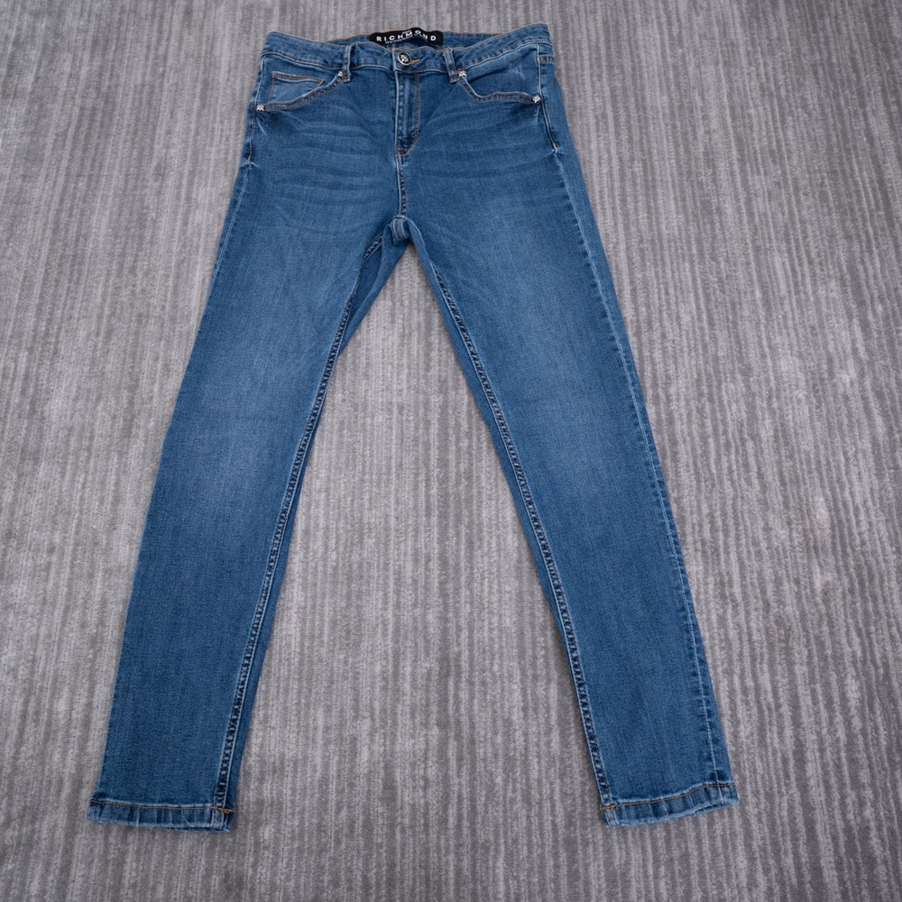 John Richmond Women Skinny Jeans Medium Wash Blue Rock N Roll Denim 30x26.75‎